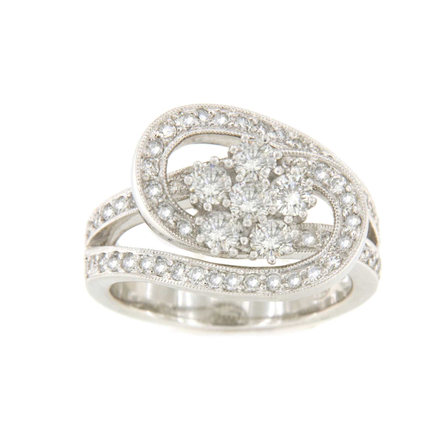 Anillo MOSTOLES de oro blanco de 18 ktes con roseta de brillantes