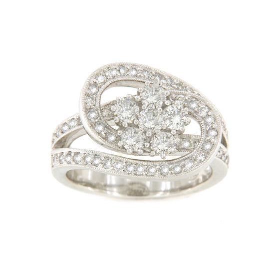 18k white gold MOSTOLES ring with diamond rosette