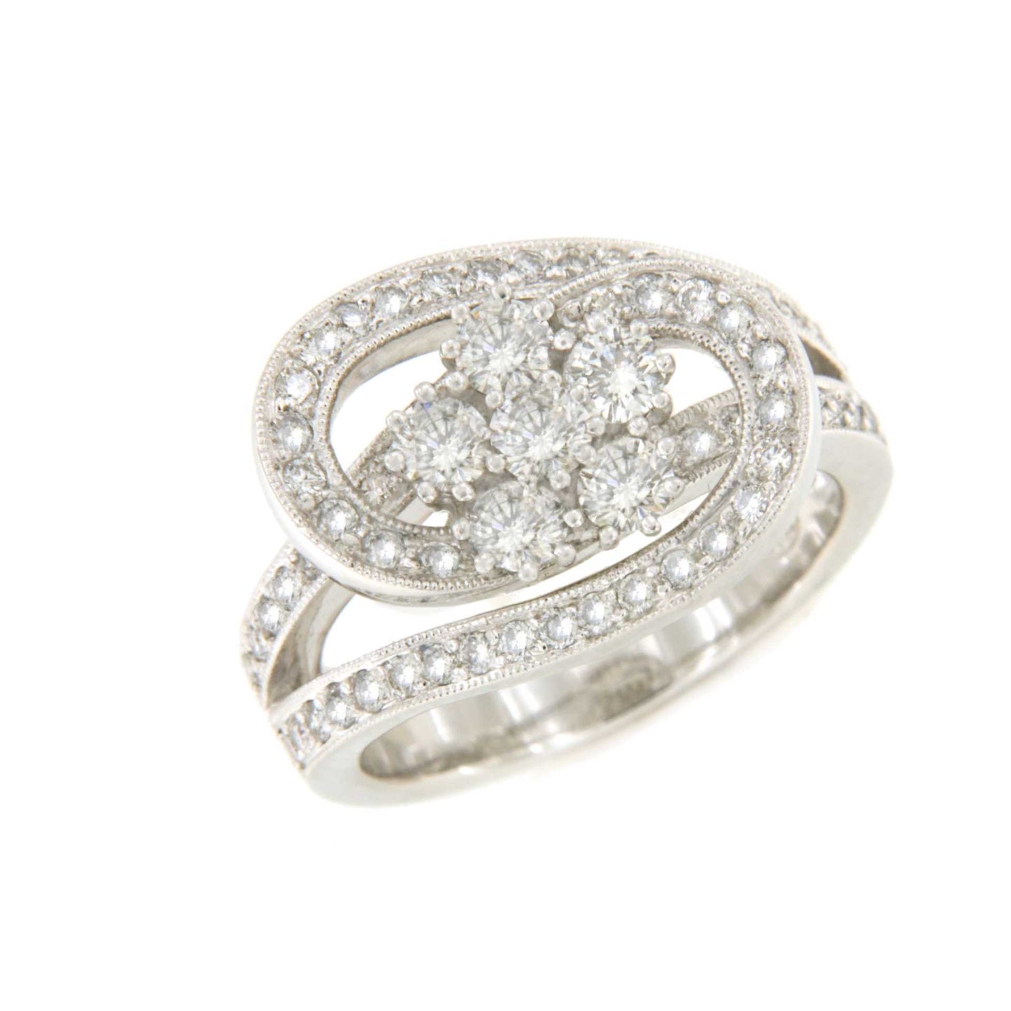Anillo MOSTOLES de oro blanco de 18 ktes con roseta de brillantes