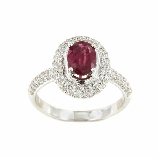 ECHO, 18-karat white gold ring with diamonds and emerald or ruby