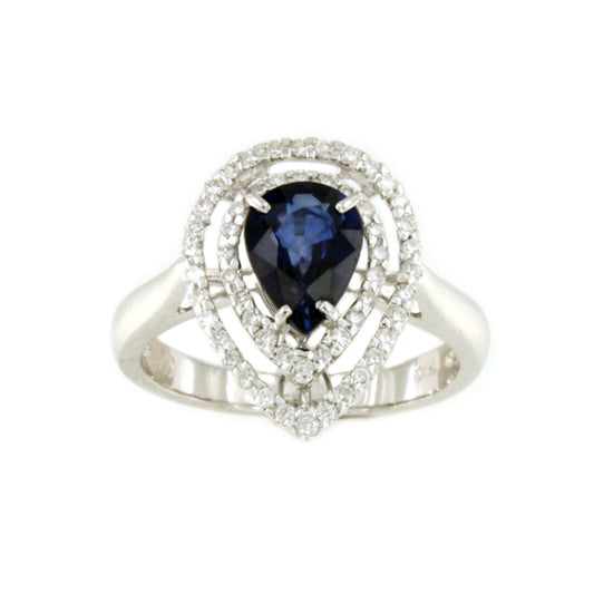 MEIRA ring, in 18kt white gold with diamonds and sapphire.