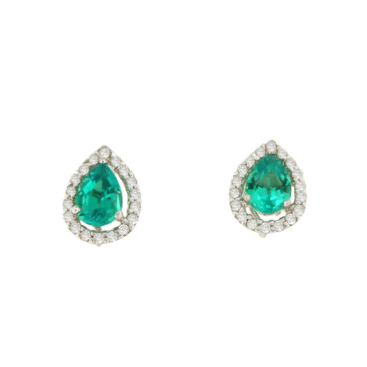 Jungle detachable earrings in 18k white gold with emeralds and diamonds