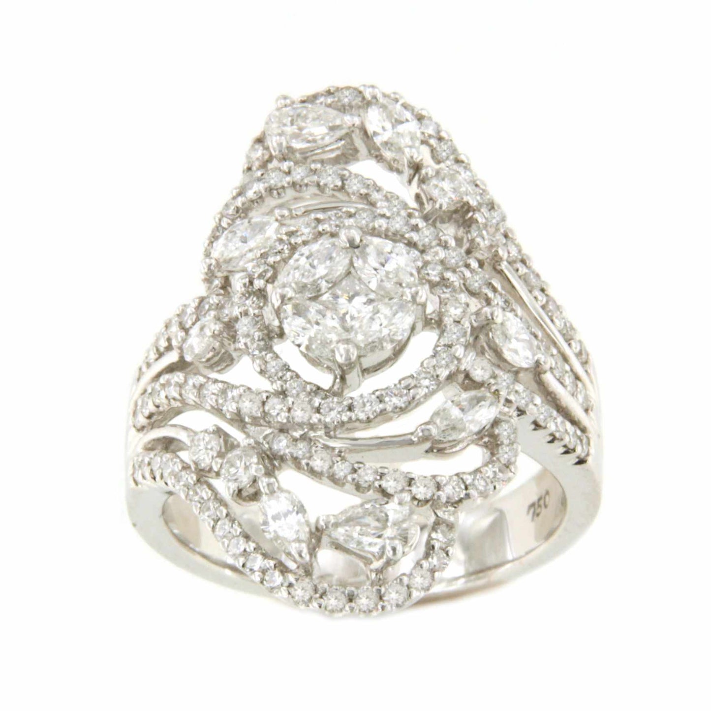 SITGES 18k white gold ring with diamonds, marquise and princess