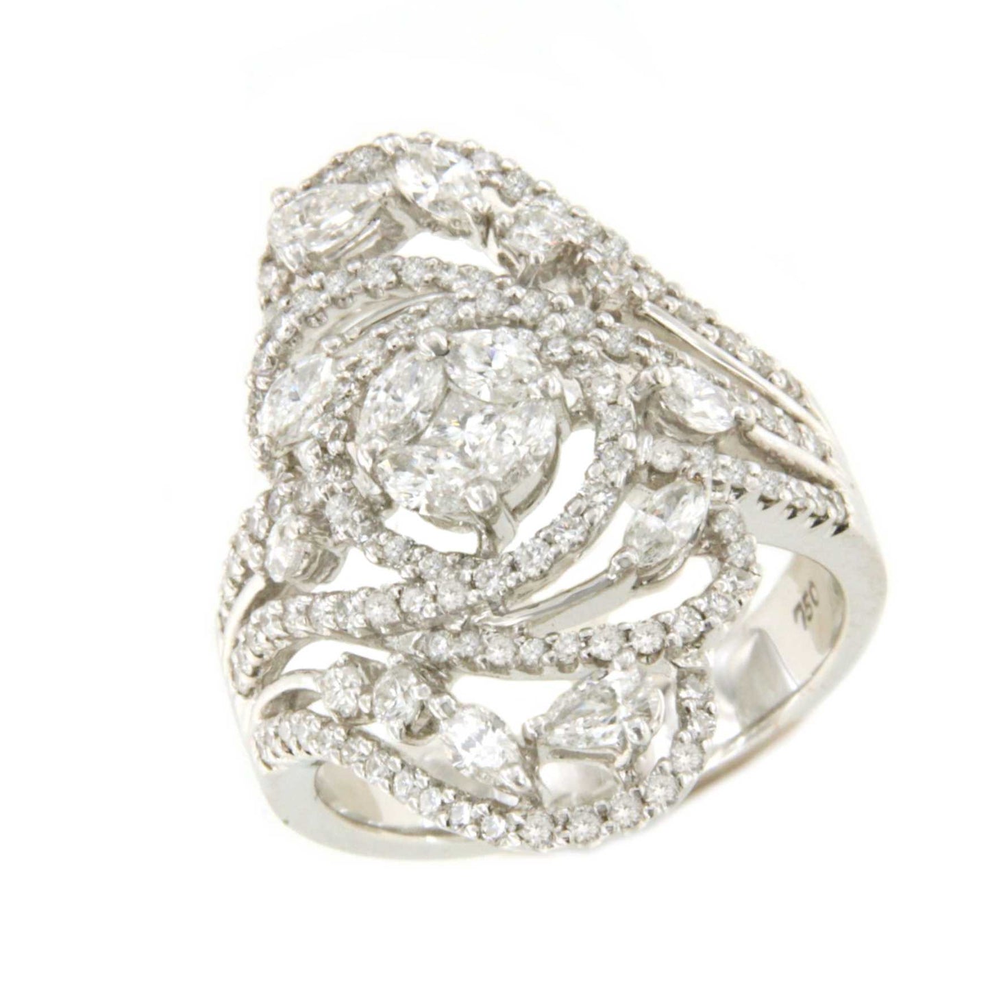SITGES 18k white gold ring with diamonds, marquise and princess