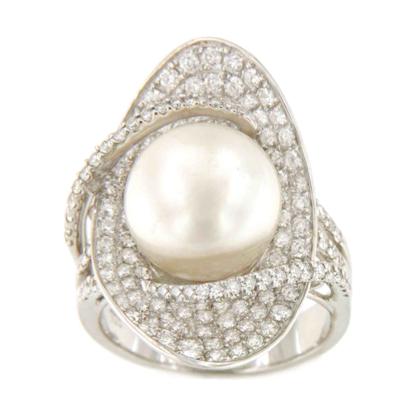Anillo RIPOLLET en oro blanco 18 kilates con perla australiana y brillantes.