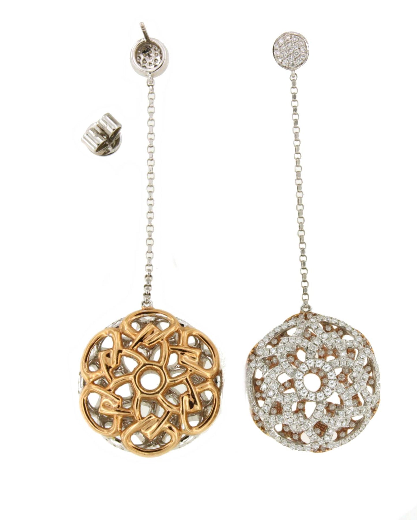 Long PILAS earring with diamonds in 18k white and rose gold