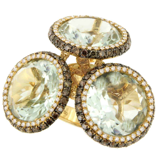 LAREDO ring with green amethyst and diamonds in 18-karat yellow gold
