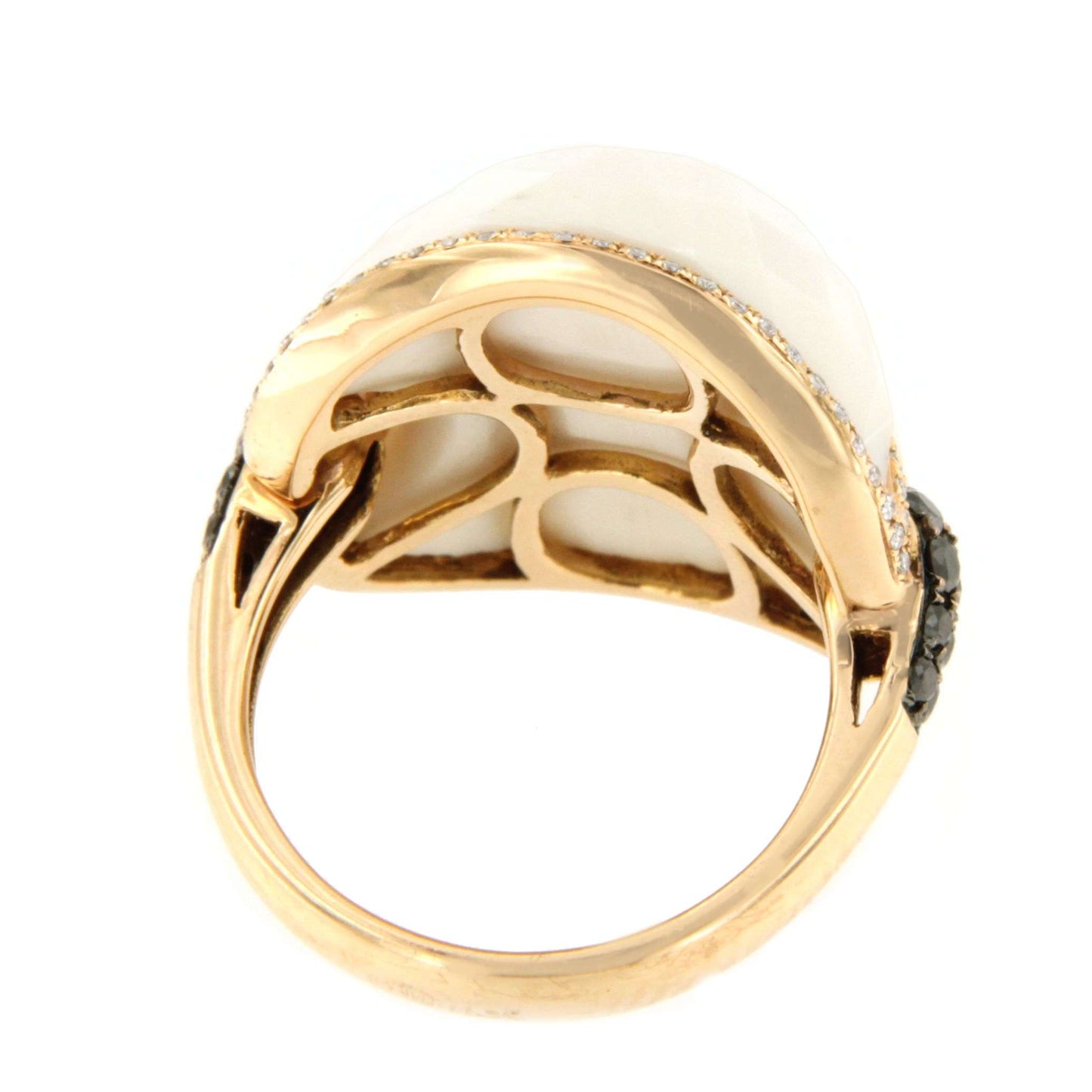 Anillo TORRELAVEGA ágata blanca con brillantes en oro rosa 18 kilates
