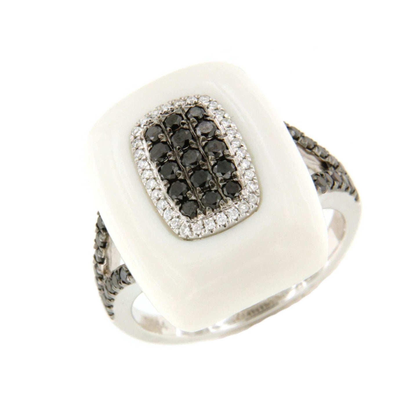 Anillo REINOSA ágata blanca con brillantes en oro blanco 18 kilates