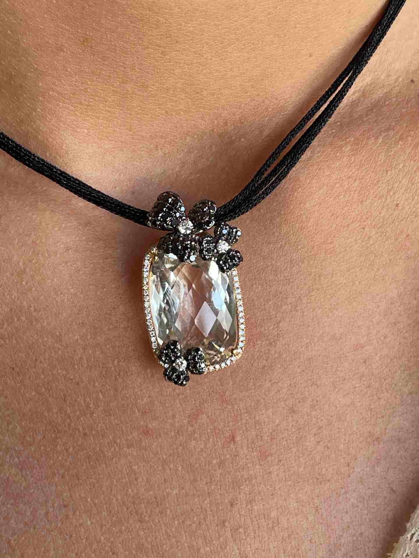 HUDSON pendant in 18k rose gold with diamonds and topaz