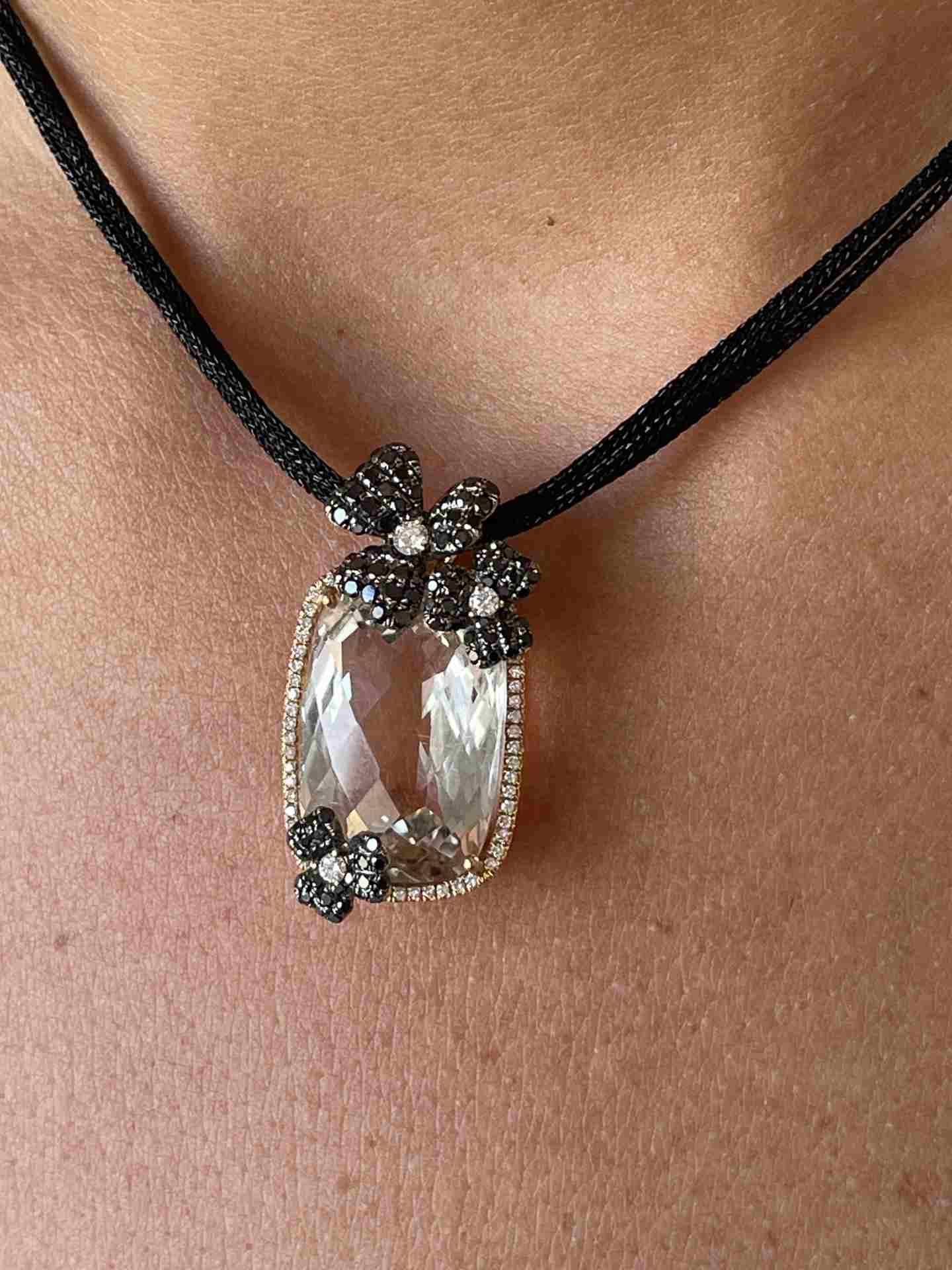 HUDSON pendant in 18k rose gold with diamonds and topaz