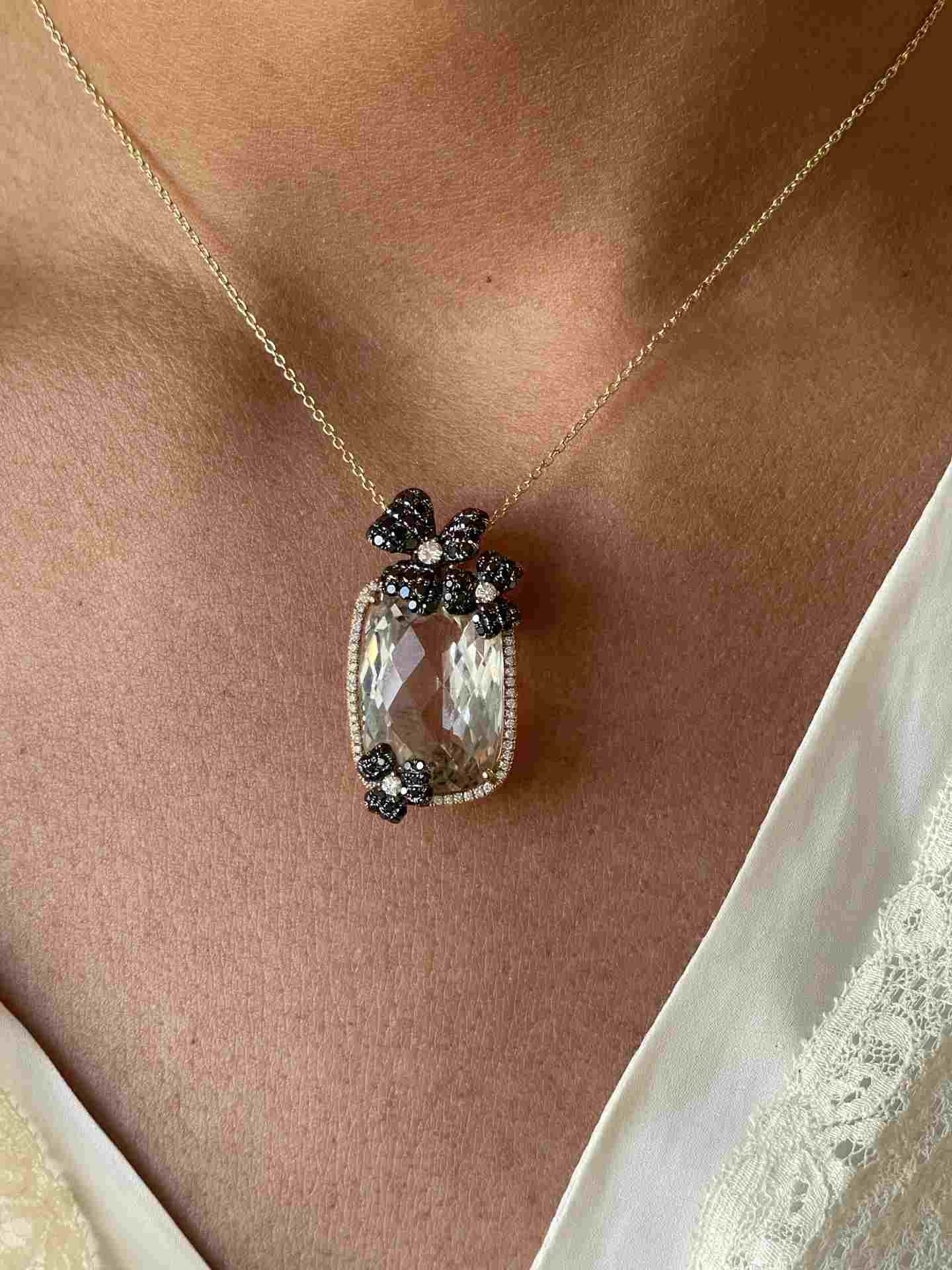 HUDSON pendant in 18k rose gold with diamonds and topaz