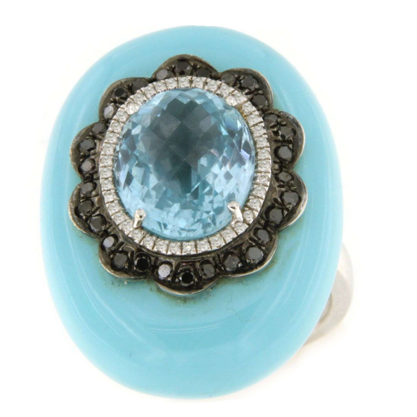 Anillo BARQUERA turquesa con aguamarina y brillantes en oro blanco 18 ktes
