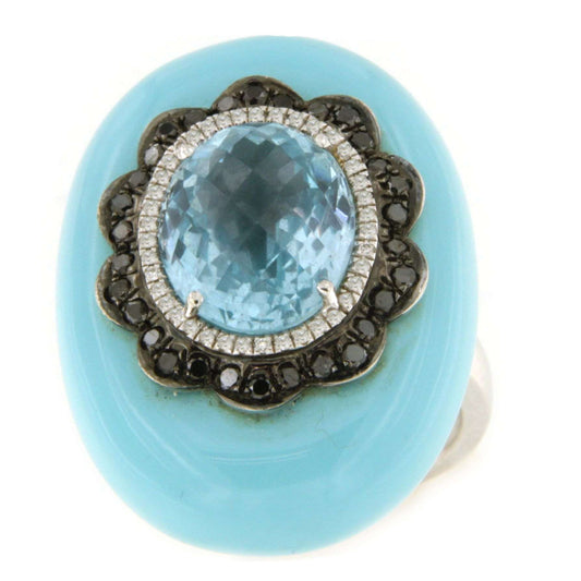 BARQUERA turquoise ring with aquamarine and diamonds in 18k white gold