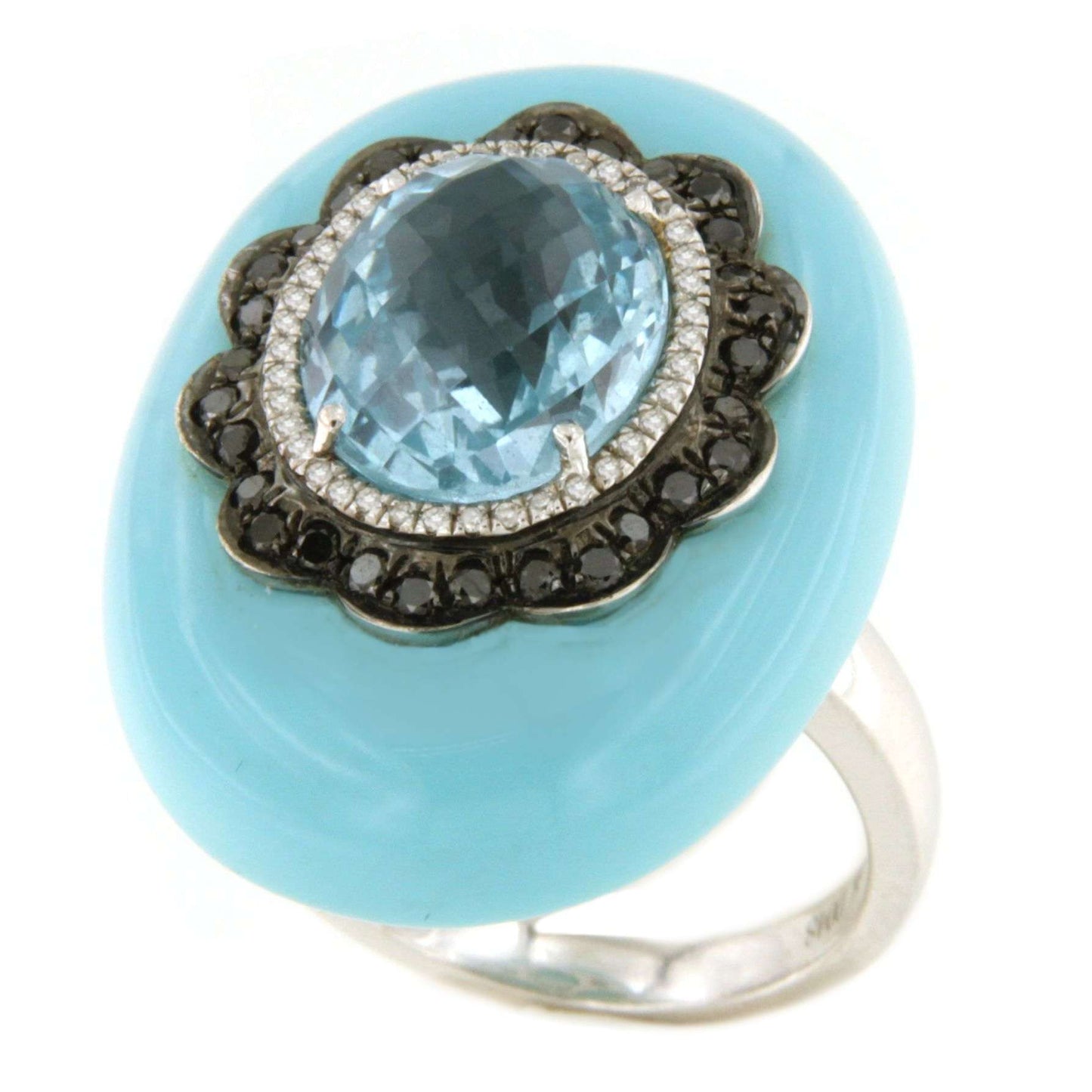 Anillo BARQUERA turquesa con aguamarina y brillantes en oro blanco 18 ktes