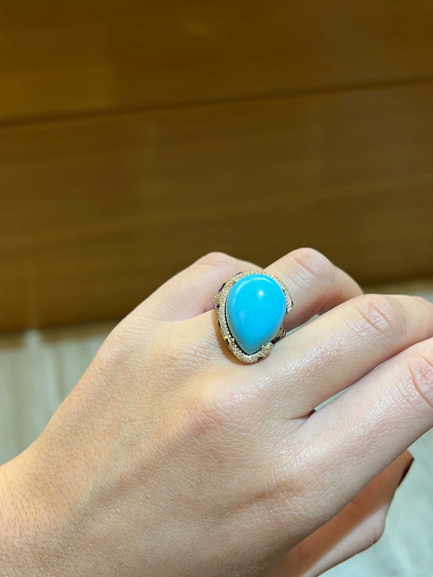 POLCA, rose gold ring, diamond, amethyst and chalcedony