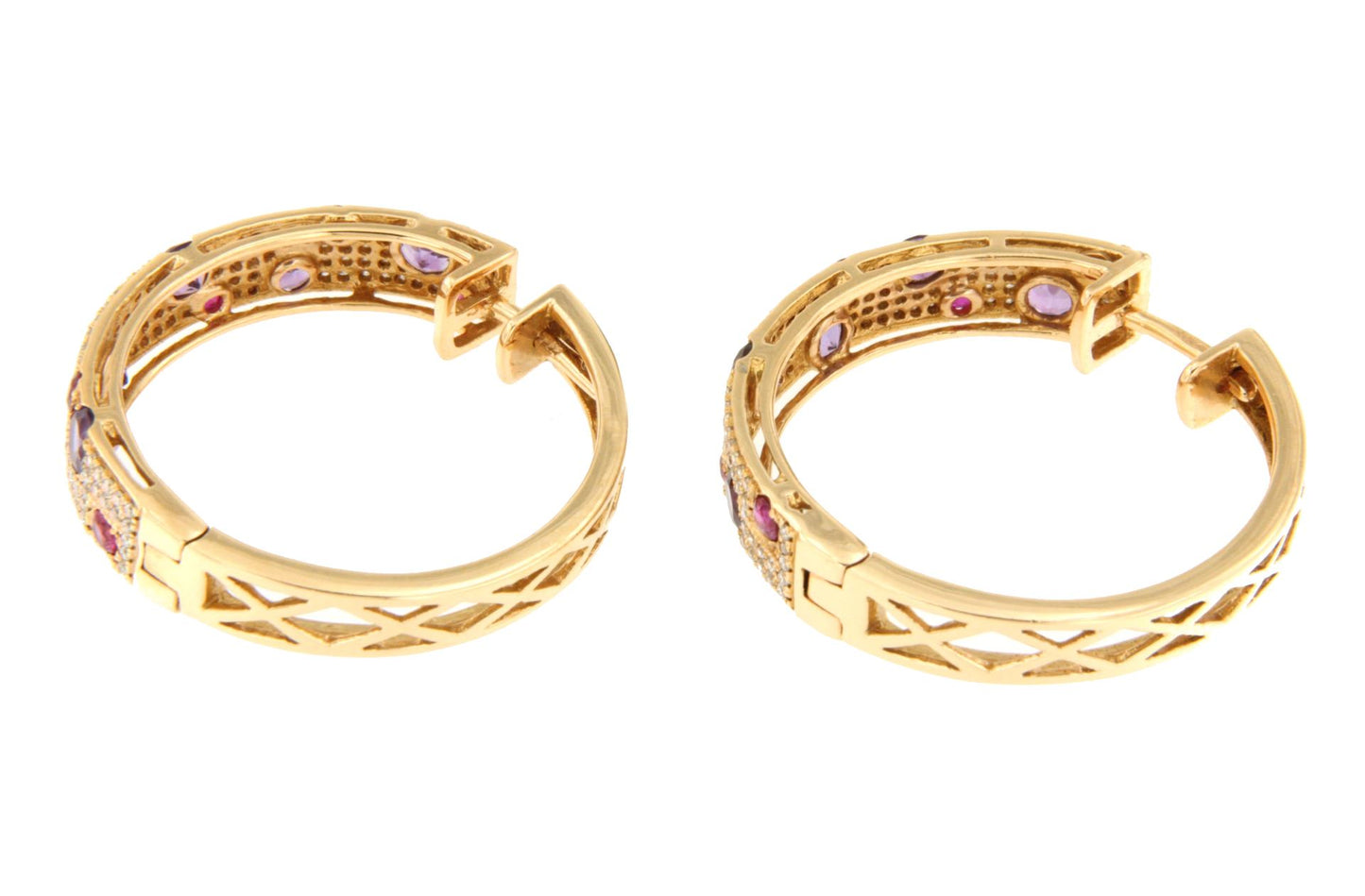 Pendiente VERON argollas oro rosa 18 ktes amatistas y brillantes