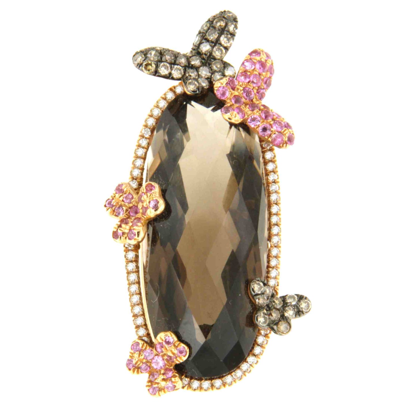 18k rose gold BEE pendant with diamonds, topaz and pink sapphires