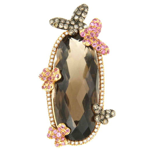 18k rose gold BEE pendant with diamonds, topaz and pink sapphires