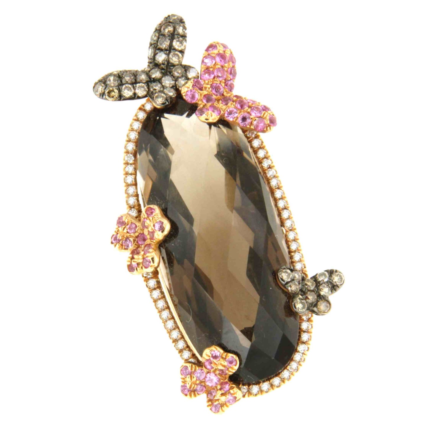 18k rose gold BEE pendant with diamonds, topaz and pink sapphires