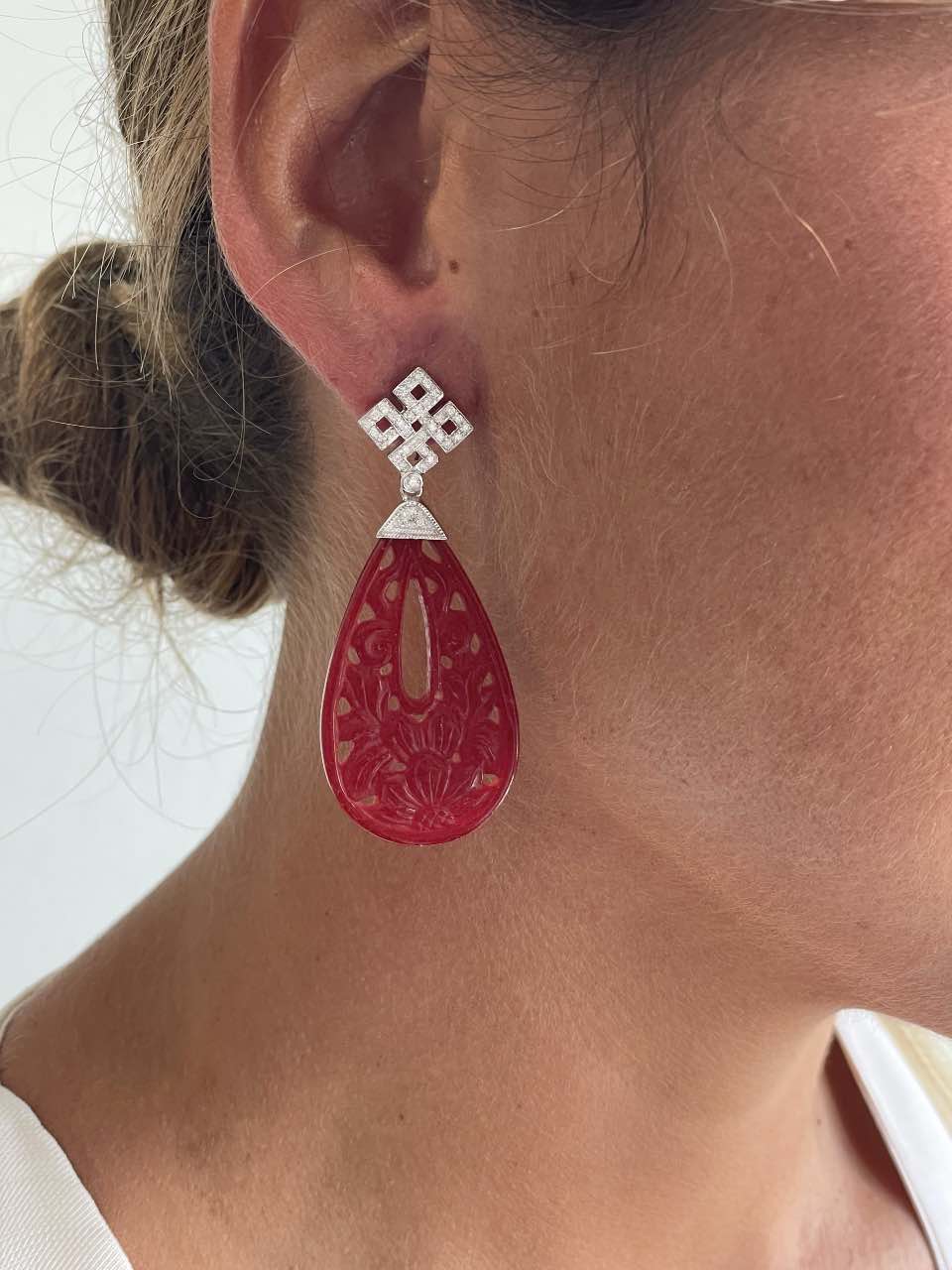 Perillas JACINTO de jade rojo y/o verde con casquillas de brillante