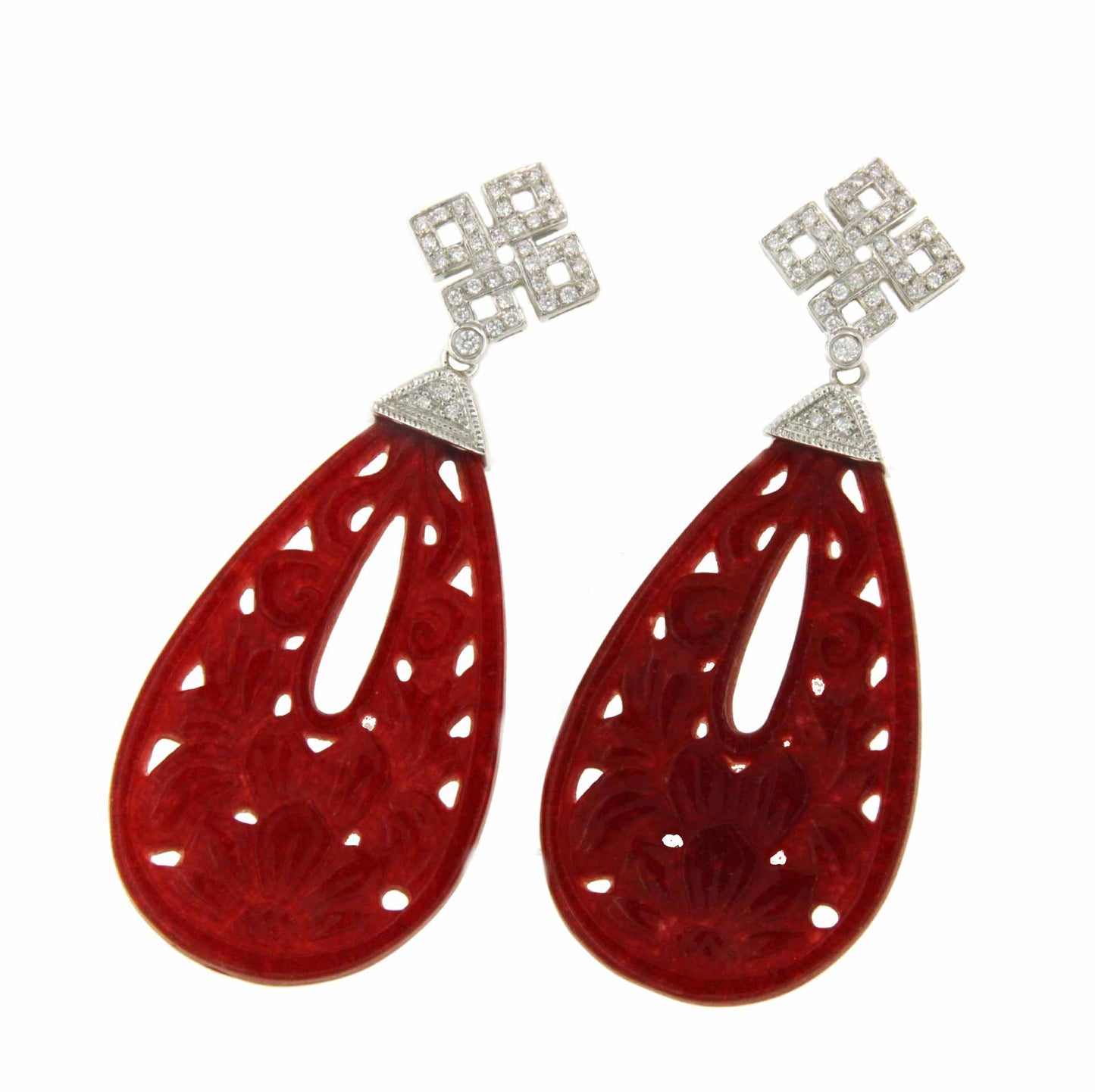 Perillas JACINTO de jade rojo y/o verde con casquillas de brillante