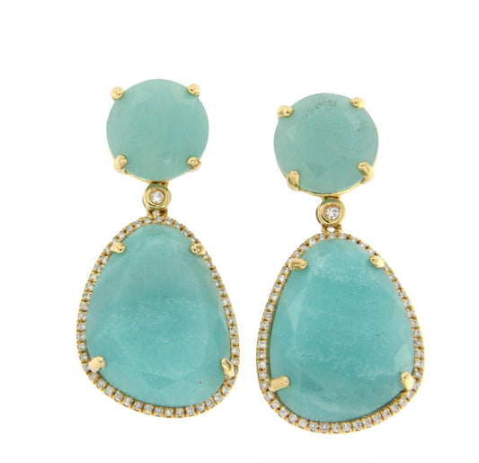 Pendientes de oro con diamantes y amazonite