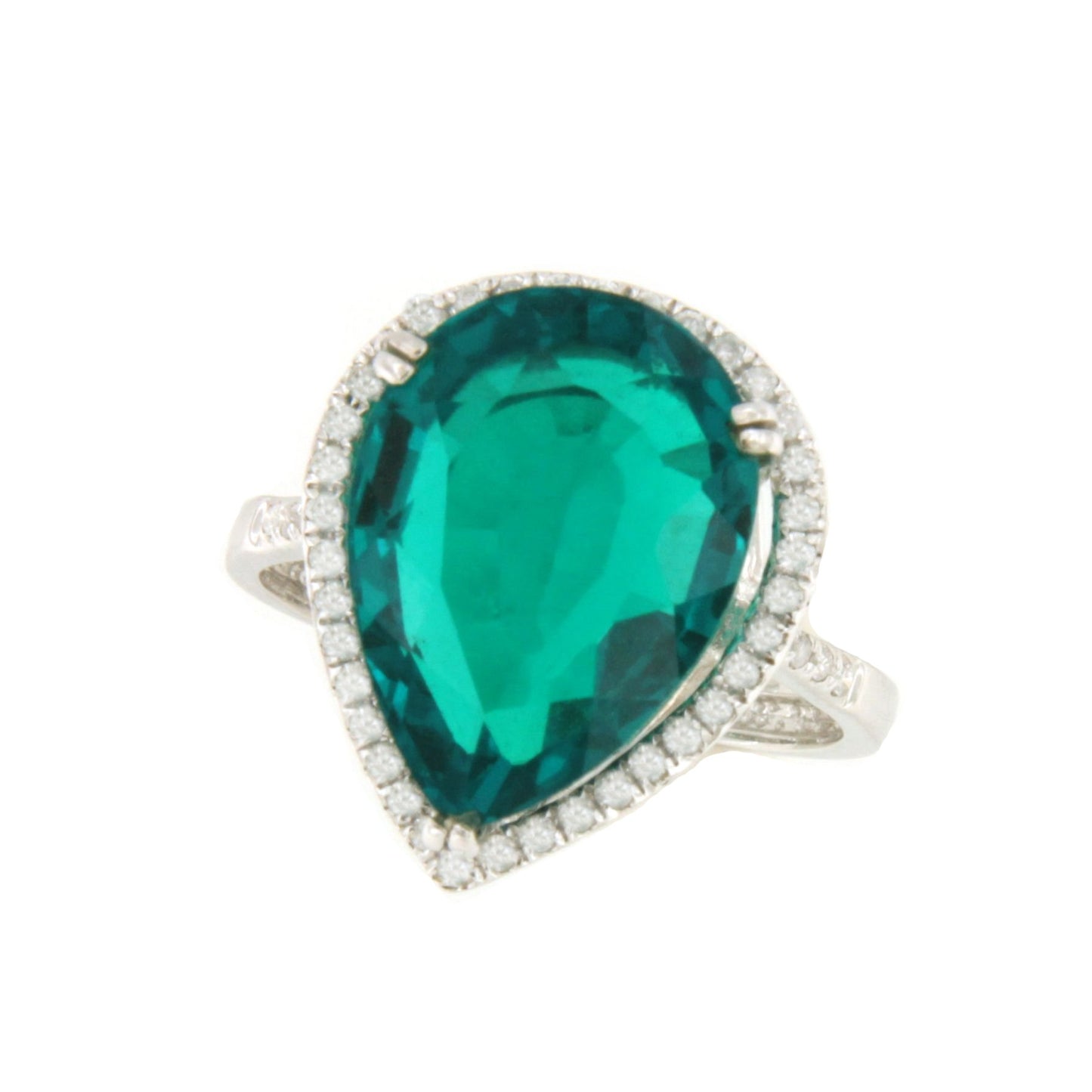 Anillo AMURRIO centro esmeralda pera con brillante en oro 18 ktes