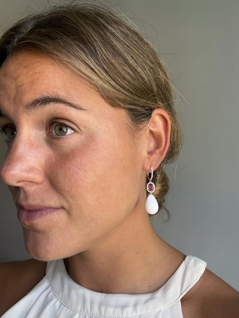 BRIGA, long diamond and ruby earrings