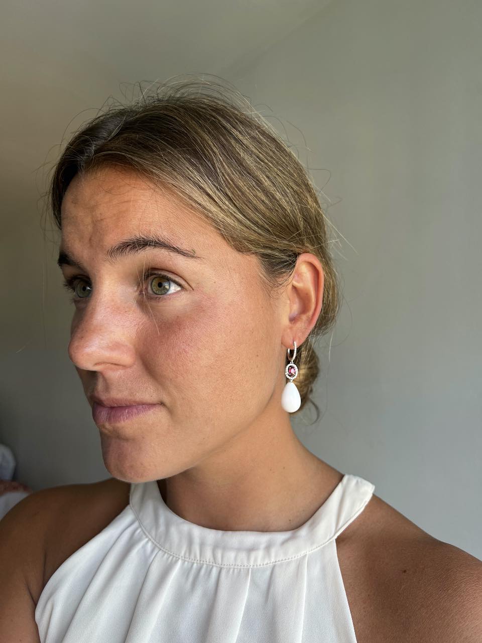 BRIGA, long diamond and ruby earrings