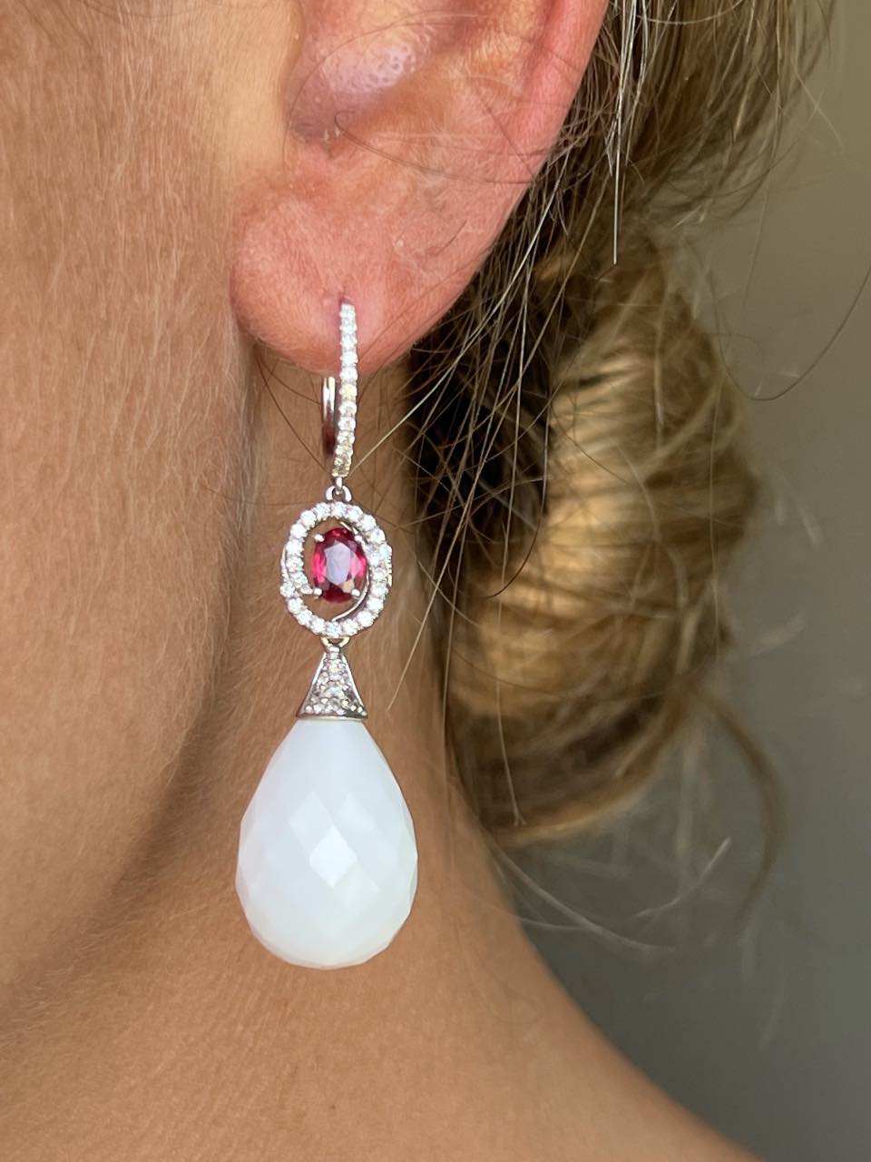 BRIGA, long diamond and ruby earrings
