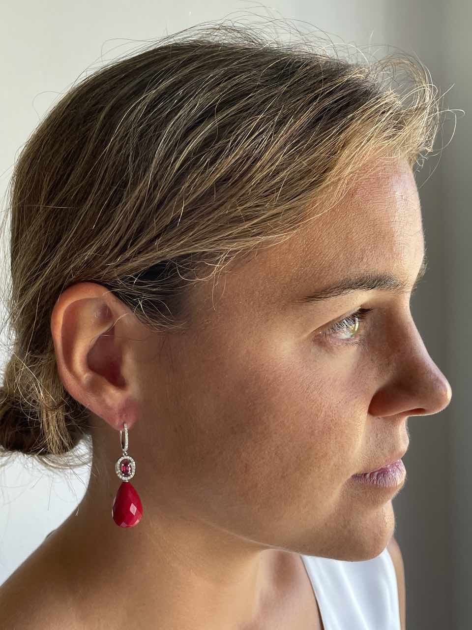 BRIGA, long diamond and ruby earrings