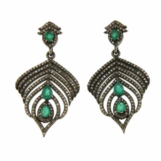 NALON earring, in silver and gold with diamonds and emeralds.