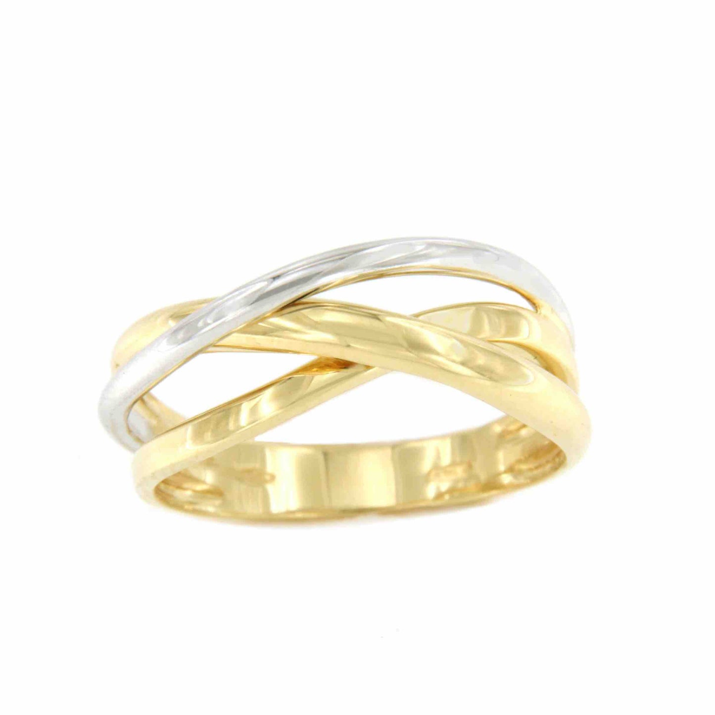PRESA ring, crossed wedding bands in 18k yellow and white gold