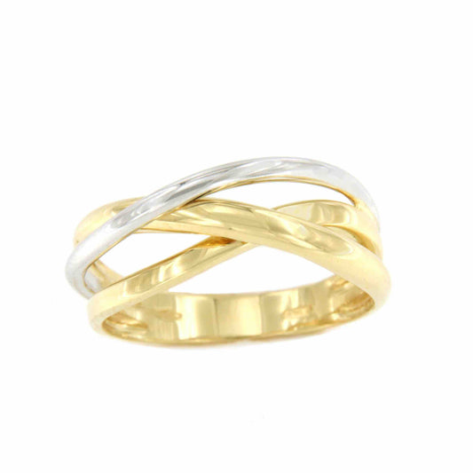 PRESA ring, crossed wedding bands in 18k yellow and white gold