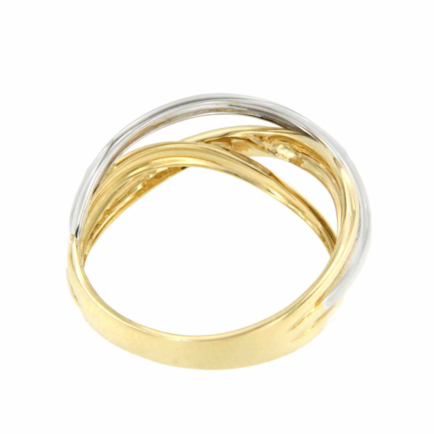 Anillo PRESA alianzas cruzadas de oro amarillo y blanco en 18 ktes