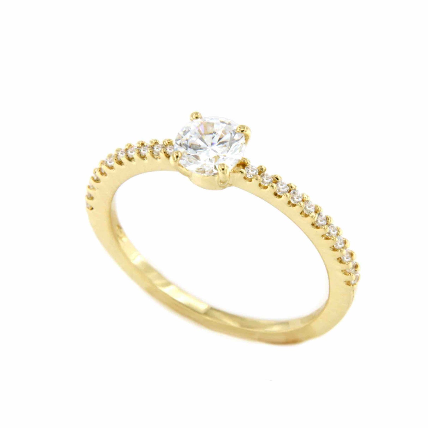 Anillo COLINA alianza solitario oro amarillo de 18 ktes con circonitas