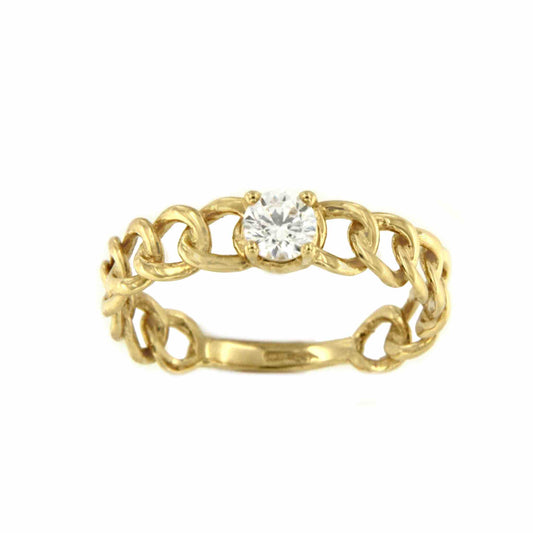ELVAS 18k yellow gold ring on a curvy band with cubic zirconia