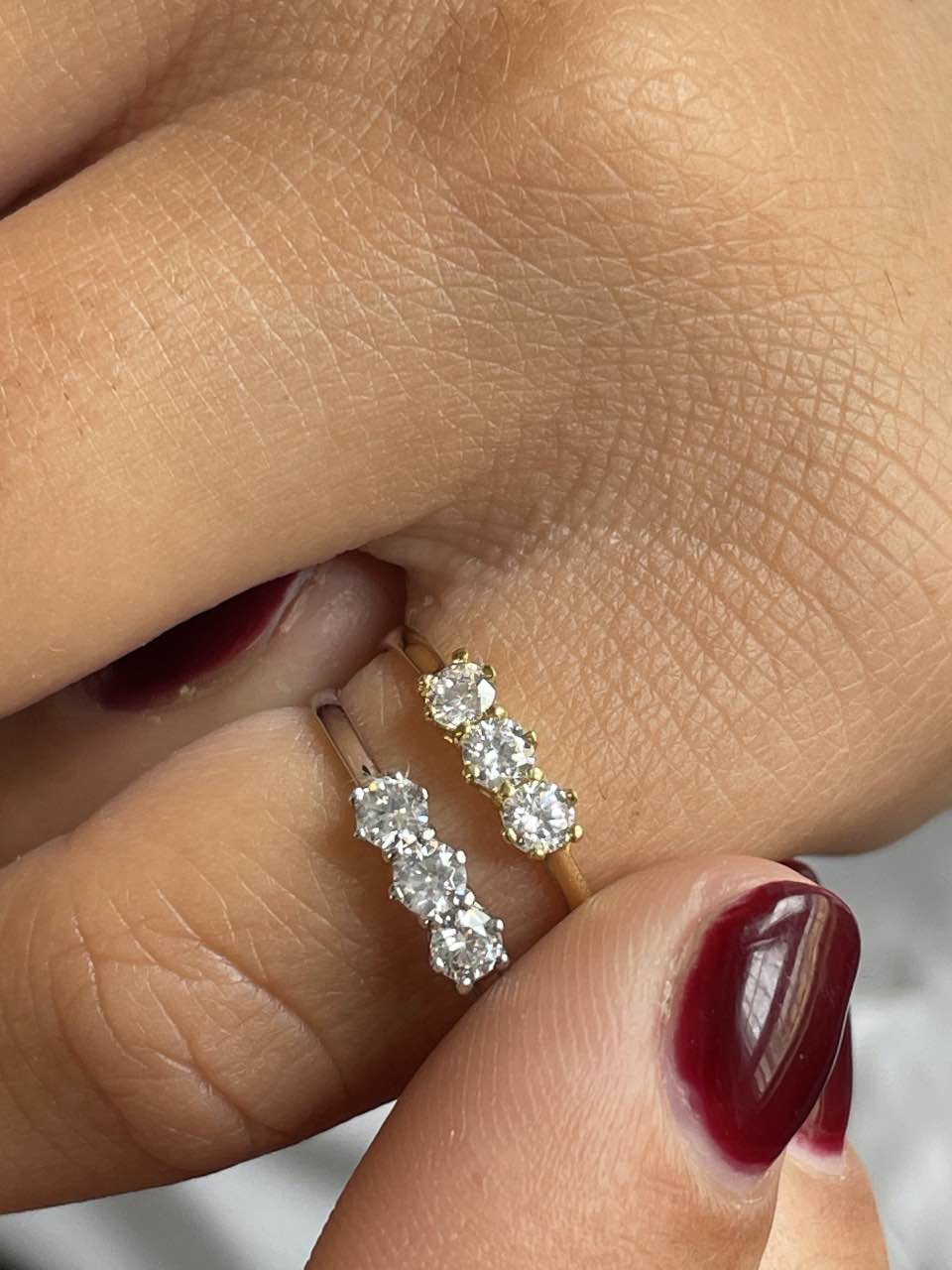 MAJO three-stone ring with cubic zirconia in 18k yellow or white gold