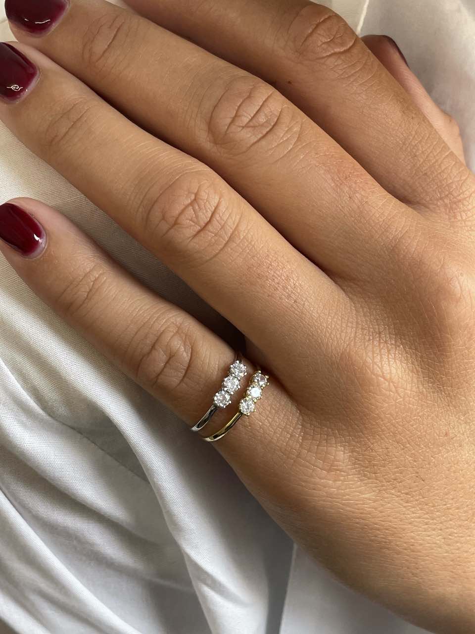 MAJO three-stone ring with cubic zirconia in 18k yellow or white gold