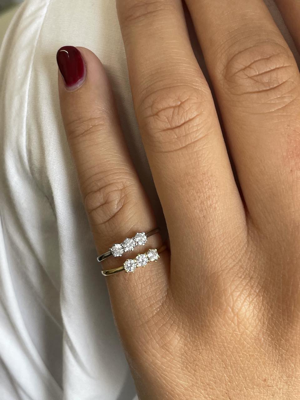 MAJO three-stone ring with cubic zirconia in 18k yellow or white gold