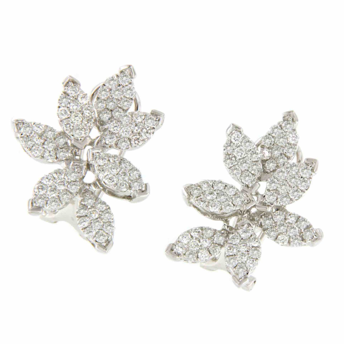 18k white gold leaf front earring with diamonds