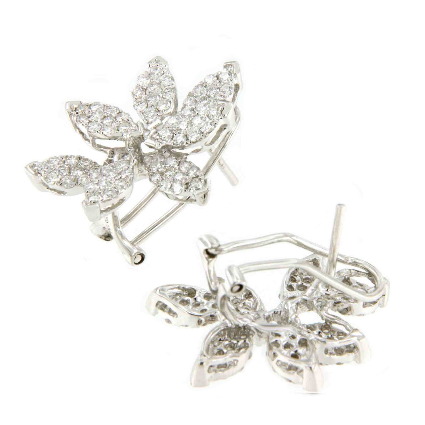 18k white gold leaf front earring with diamonds