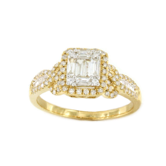 Cheeky ring with diamond center in 18k yellow gold.