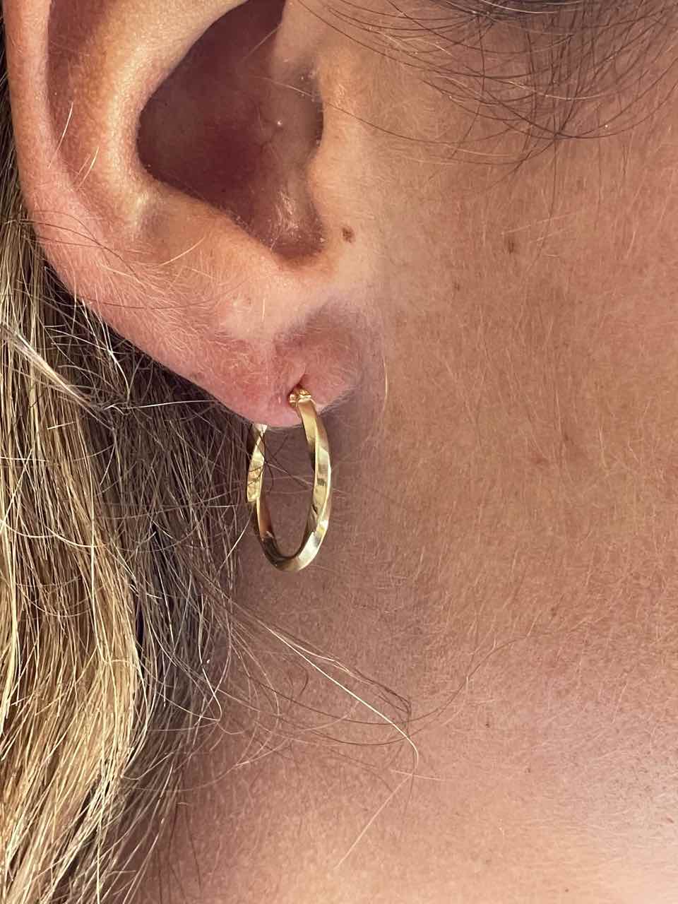 Campero pendant, 18k gold twisted and flat hoops