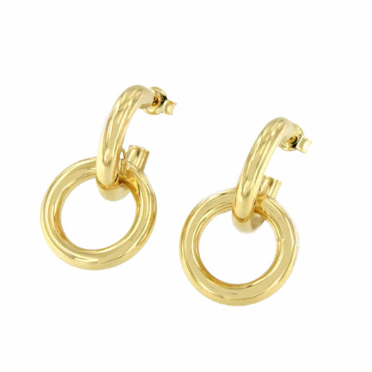 Jester pendant, hoop earrings in 18k yellow gold