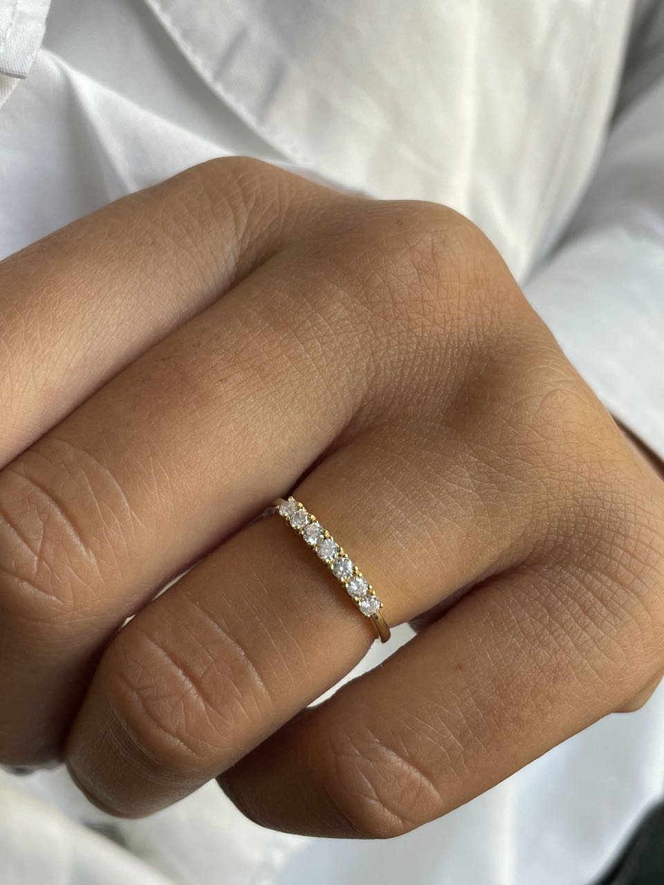 Harlequin ring, zirconia wedding band in 18k yellow gold