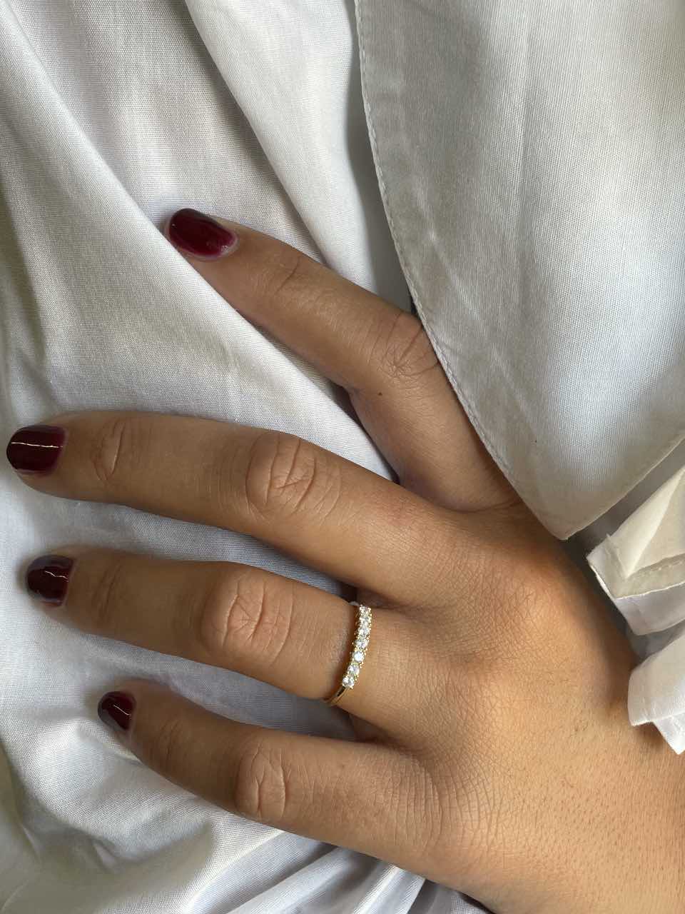 Harlequin ring, zirconia wedding band in 18k yellow gold