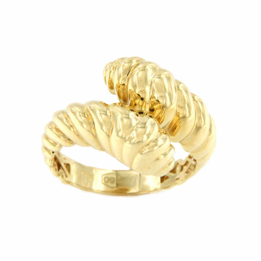 LUZ ring, "You and Me" model, in 18k yellow gold with gadroons