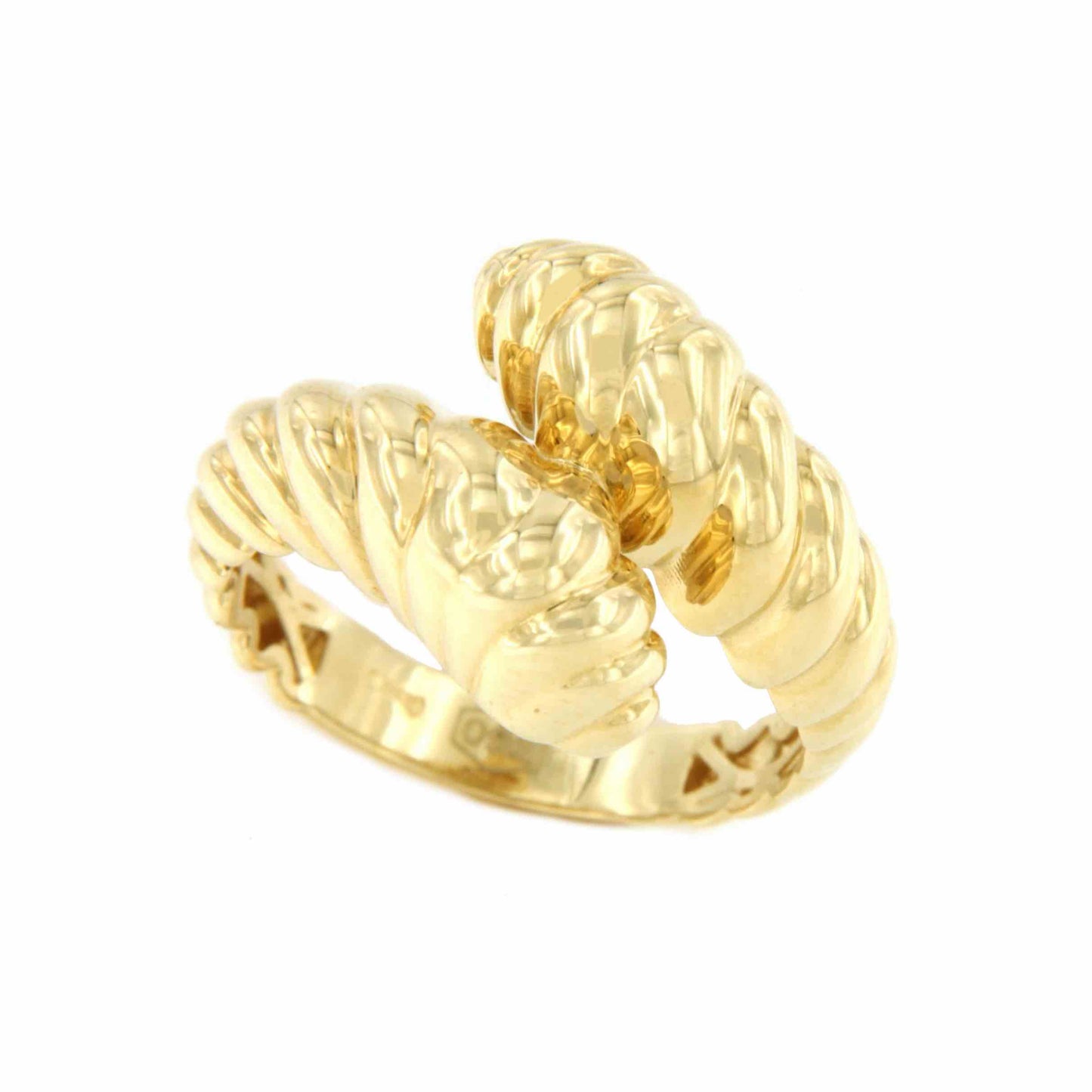 LUZ ring, "You and Me" model, in 18k yellow gold with gadroons